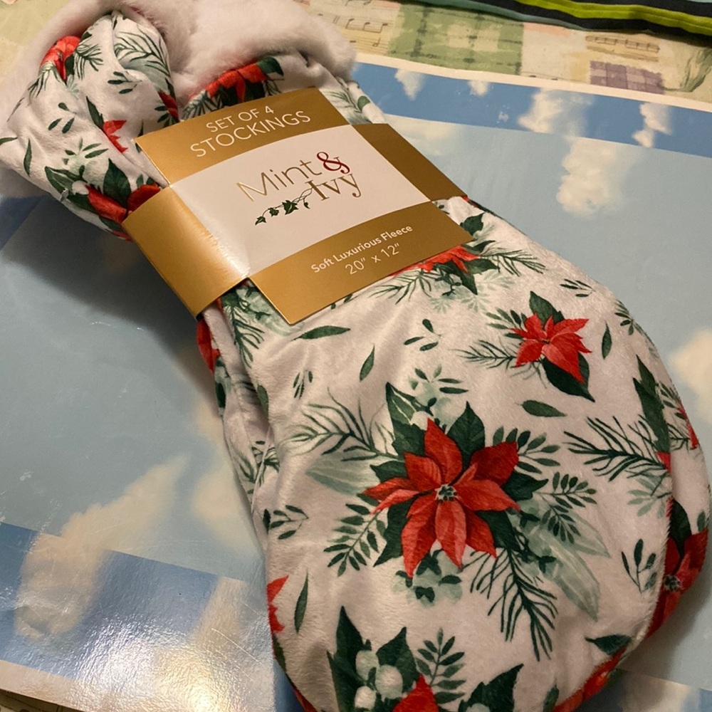 Set of 4 Poinsettia stockings 20”x12”